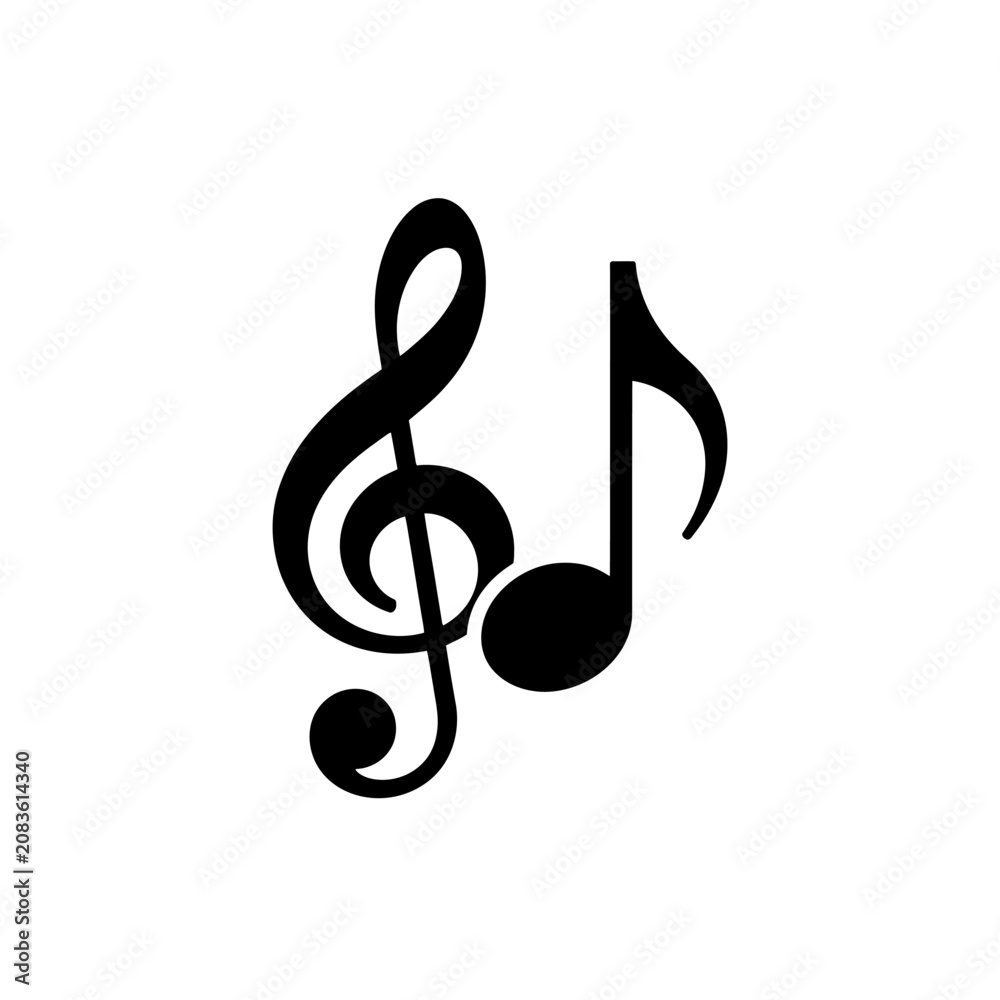 Fototapeta premium Minimalist musical clef and note symbol isolated on white background for design.
