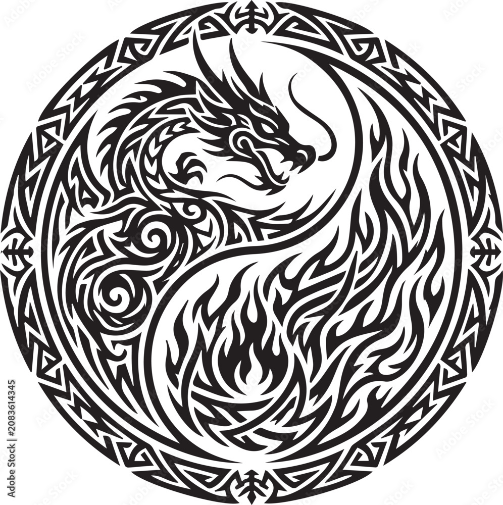 Obraz premium Dragon Yin Yang Symbol Circle Design