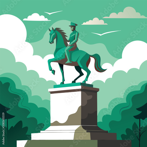 equestrian statue in park flat vector illustration