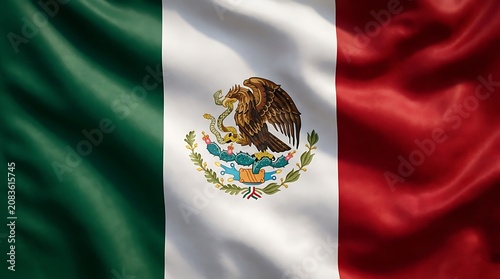 Realistic Waving Mexican Flag with Silk Fabric Texture and Soft Lighting