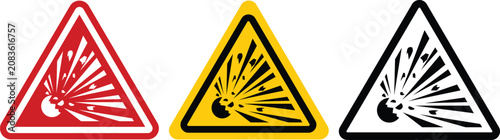 Cuadro en lienzo Explosive material hazard warning sign set in red, yellow, and black triangle fr