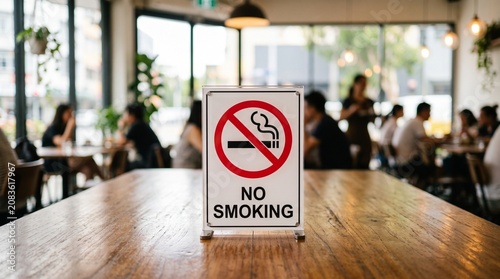 Fotografía No smoking sign on wooden table in restaurant interior