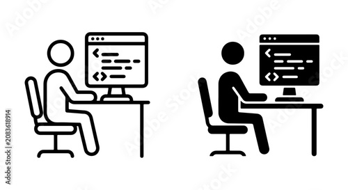 Programmer at Computer Icons, Coding Developer Silhouette, Software Engineer Icon Set, Web Design Graphic