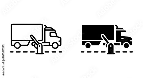 Truck at Toll Booth Vector Icons, Transportation and Logistics Symbols, Road Payment and Access Control Graphics