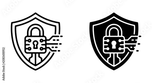Cybersecurity Shield Icons, Digital Lock Protection Vector Graphics, Secure Data Technology Symbols