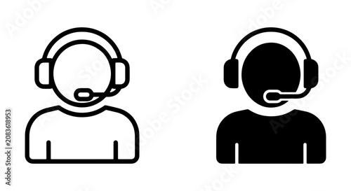 Customer Service Icon Set, Support Agent Headset Graphics, Operator Silhouette, Communication Symbols, Vector Illustrations