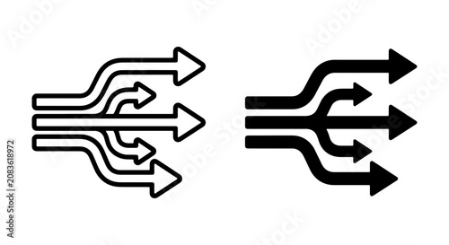 Flowing Arrows Vector Icons, Multiple Paths Concept, Directional Choices, Business Strategy Icons, Data Flow