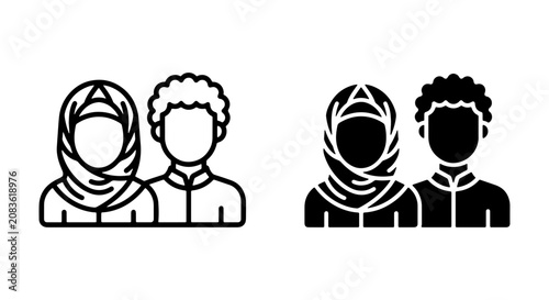 Muslim Couple Icons, Islamic Family Silhouette, Arabic People Vector Set, Diverse Relationships, Cultural Representation