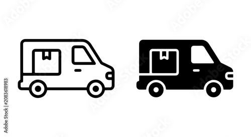 Delivery Van Icons, Cargo Truck Vector Graphics, Shipping Vehicle Symbols, Logistics Transportation Set