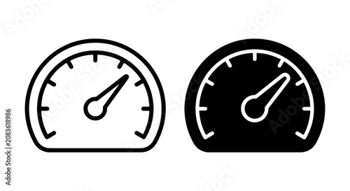 Speedometer Icon Set, Gauge Meter Vector Graphics, Performance Indicator Symbols, Black and White Dashboard Elements