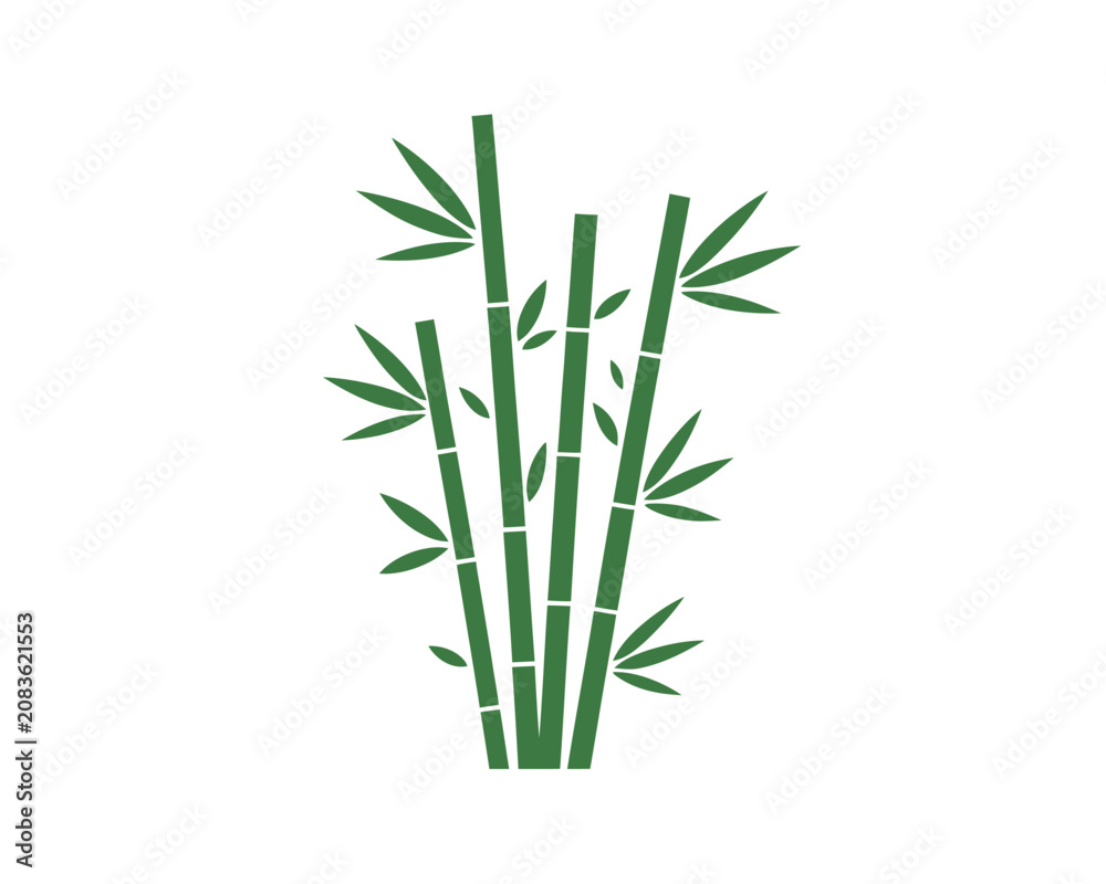 Obraz premium Green bamboo plant illustration with leaves