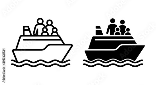 Schilderij op canvas Cruise Ship Icons, Passenger Boat Vector Graphics, Maritime Transport Symbols, N