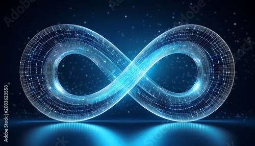 eervisor of data visualization infinity symbol made from dots and lines dark blue background data science theme infinity sign infinite technology concept