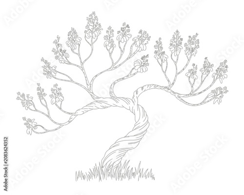 Minimalist tree branch line art illustration