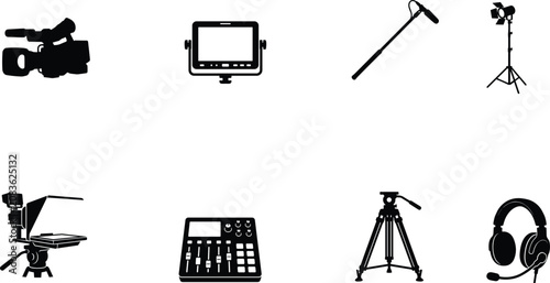 Foto Professional Video Production Equipment Silhouette Set Featuring Camera Monitor