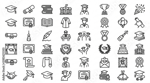 Graduation icons illustrate various educational achievements and awards on screen