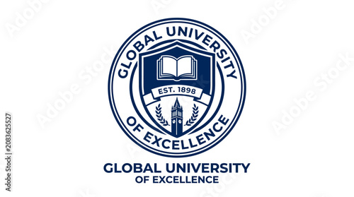 Academic university seal emblem with open book and building.