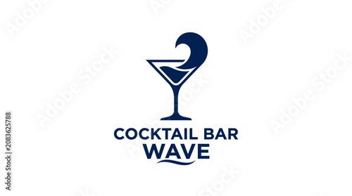 Obraz na płótnie Minimalist cocktail glass and ocean wave bar logo.