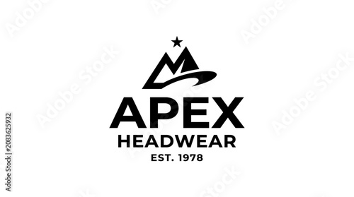 Minimalist mountain peak logo for Apex Headwear brand.