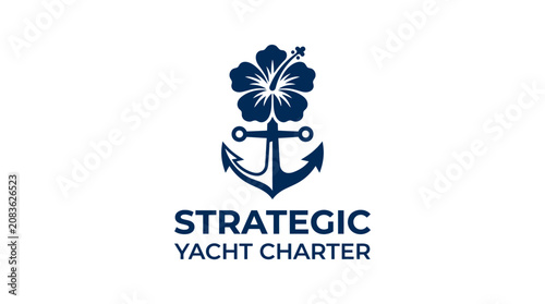 Photos Nautical yacht charter logo with anchor and hibiscus flower.