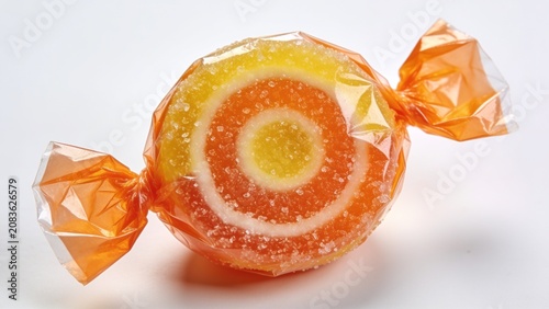 Wrapped round citrus flavored hard candy isolated on a clean white background