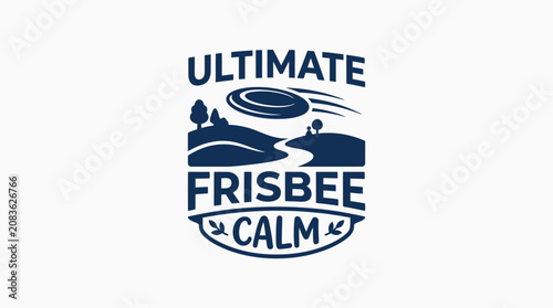Ultimate frisbee calm logo with flying disc and landscape.