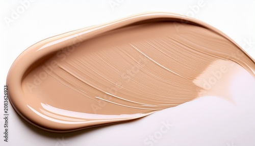 a smooth swatch of beige liquid foundation showing a silky creamy texture this nude colored cosmetic sample is a perfect makeup smear swatch skin cover