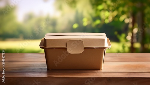 a sustainable brown kraft paper food container sits on a wooden table showcasing biodegradable packaging for eco conscious takeout meals compostable takeaway simple