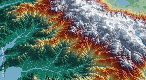3D topographic map showing mountain elevation and terrain relief.
