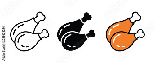 Foto Chicken drumstick icons illustrating crispy fried poultry leg, delicious fast food, restaurant branding, roasted snack, and clean minimalist vector graphics for menu design
