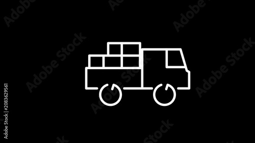 Delivery truck moving icon looping animation on black background

