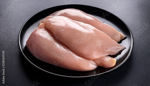 raw chicken breast fillet on black plate