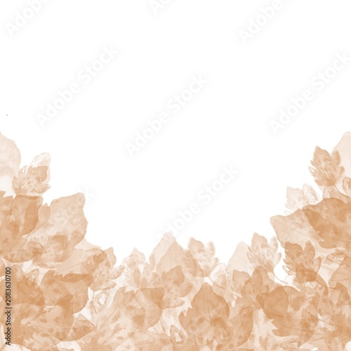 An autumn square frame with orange translucent leaves, hand-painted in watercolor on an isolated background. Simple, delicate, monochrome clip art with room for text and decoration.