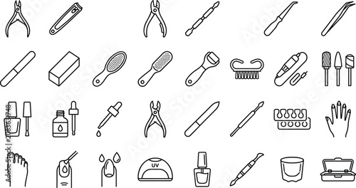 Quadro su tela Minimalist Manicure and Pedicure Line Art Icon Set featuring Nail Clippers Files