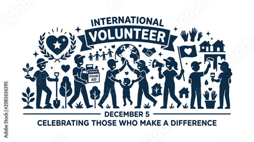 Canvas Print International Volunteer Day illustration celebrating community service members