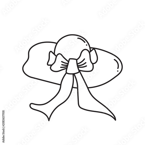 Beach hat black doodle contour isolated on white background Vector Illustration