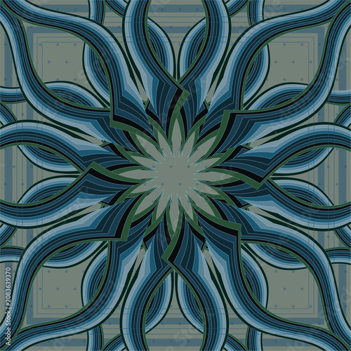 Tableau sur toile An intricate kaleidoscopic vector design with curved, ribbon like forms arranged in a circular starburst