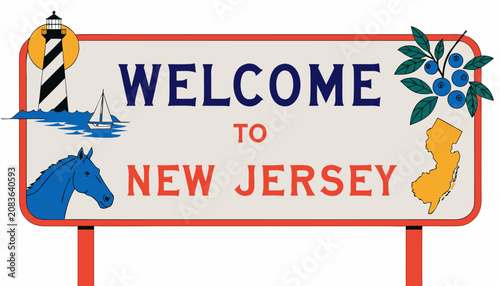 Very beautiful realistic vector of a classic roadside welcome sign featuring a colorful label reading 