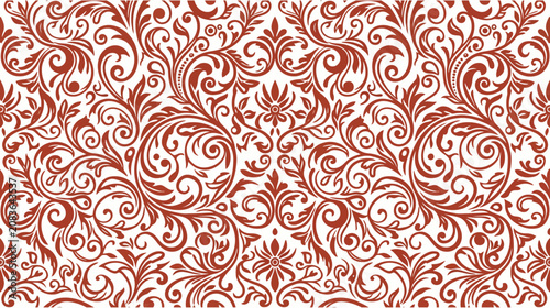 Fotografía Seamless floral ornament pattern in terra cotta on white background, vintage graphic element