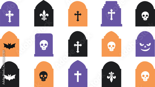 Fotografie Halloween day tombstones and gravestones icons set