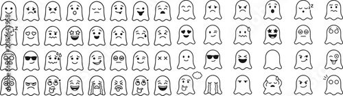 Billede på lærred Collection of ghost emojis with various emotive expressions on white background