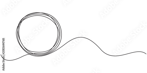 One continuous line illustration of a round frame, isolated on white background. Line art of round frame, Continuous one line circle, Hand drawn circle frame on white background, continuous frame.