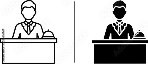 Bild auf Leinwand Hotel receptionist concierge desk service bell icon set with receptionist concie
