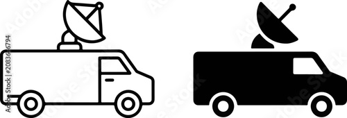 Tableau sur toile Set of broadcast satellite van icons showing communication vehicles for media pr