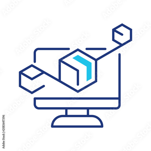 3d model icon. Technology and 3d modeling line symbol. Color.