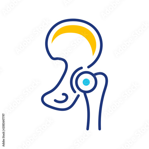Hip replacement icon. Healthcare and orthopedic surgery line symbol. Color.