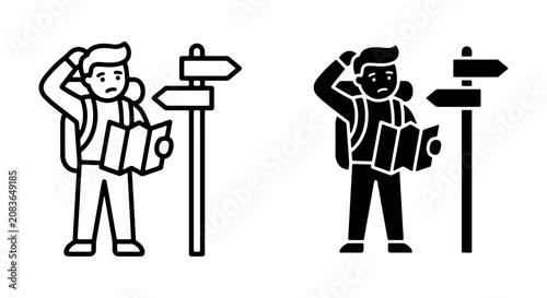 Bild auf Leinwand Confused Tourist Icon, Lost Traveler Vector, Decision Making Symbol, Navigation