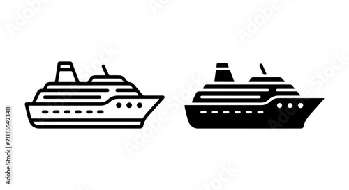 Foto Cruise Ship Icons, Ocean Liner Vector Graphics, Passenger Boat Line Art, Nautica