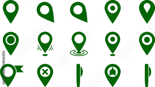 Foto Green Map Location Pin Point Marker Vector Icon Set for Navigation Apps, Travel