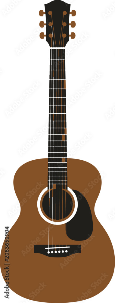 Obraz premium Brown acoustic guitar, musical instrument, vector illustration, guitar icon, music symbol